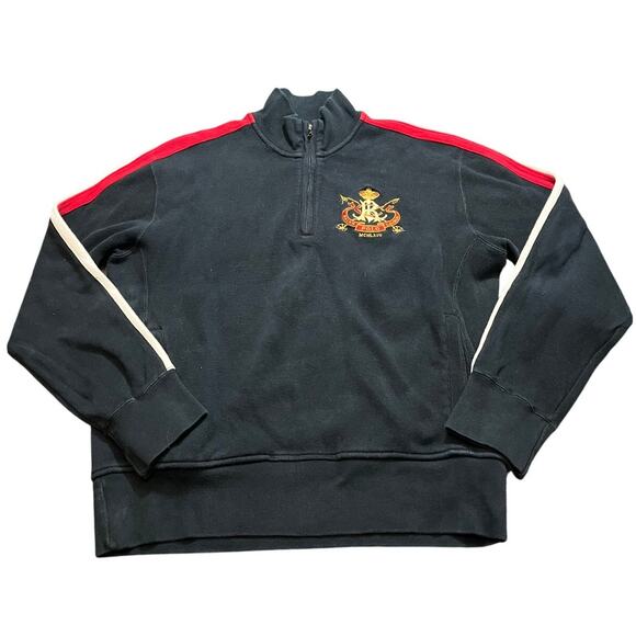 Vintage Mens Polo Ralph Lauren MCM Black White Red Striped Sleeve‎ Size Large - Picture 1 of 7